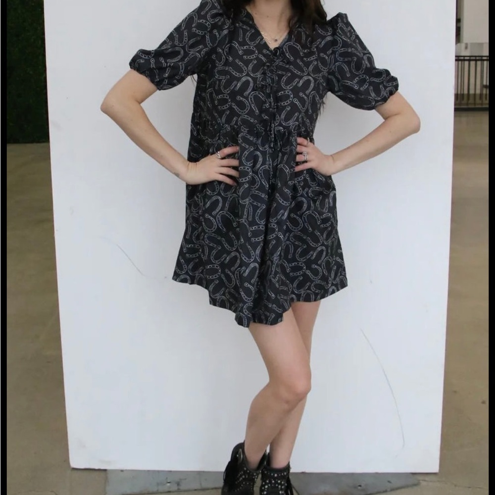 NWT Black horse shoe western babydoll dress